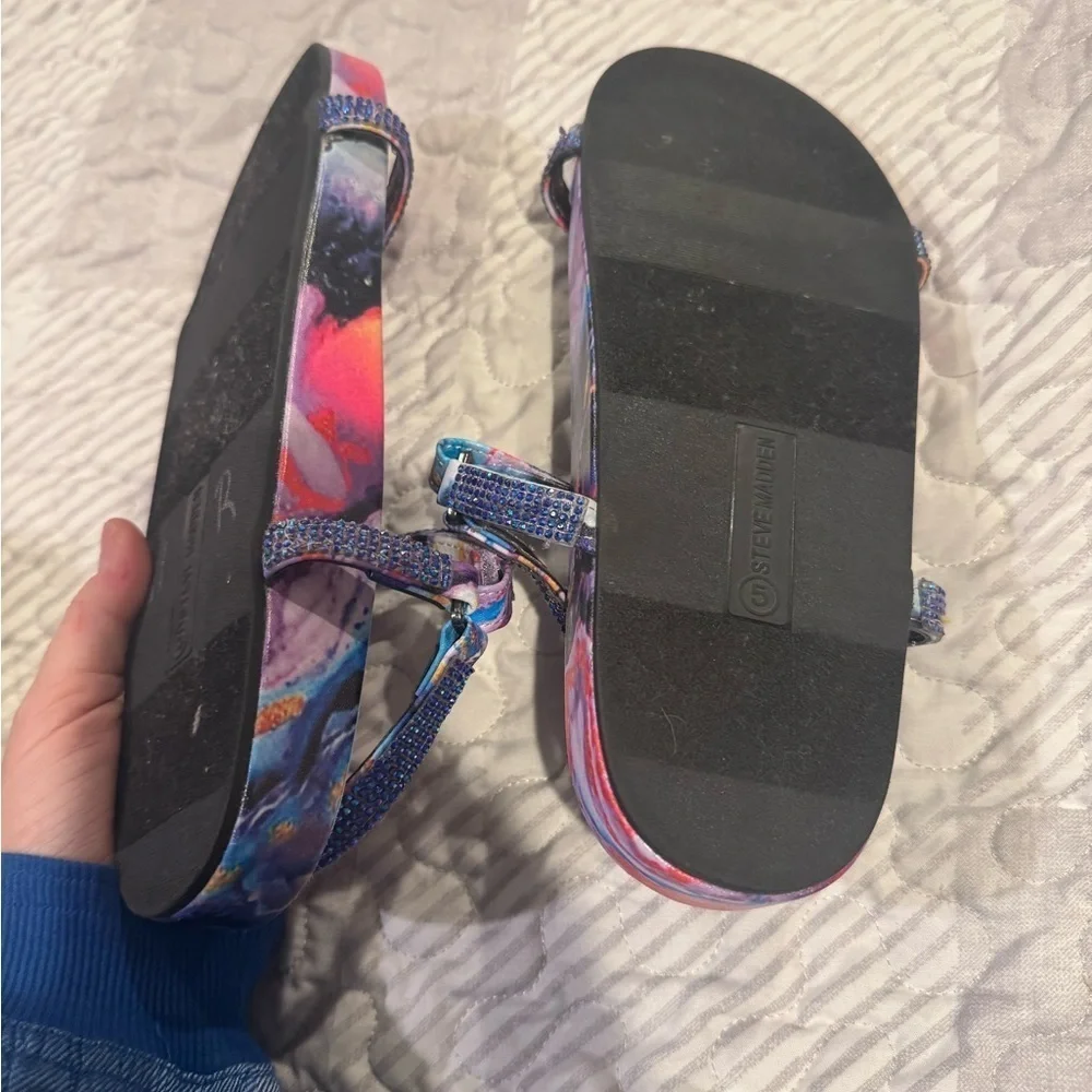 MADDEN GIRL Royal Colorful Rhinestone Rainbow Sandals 5